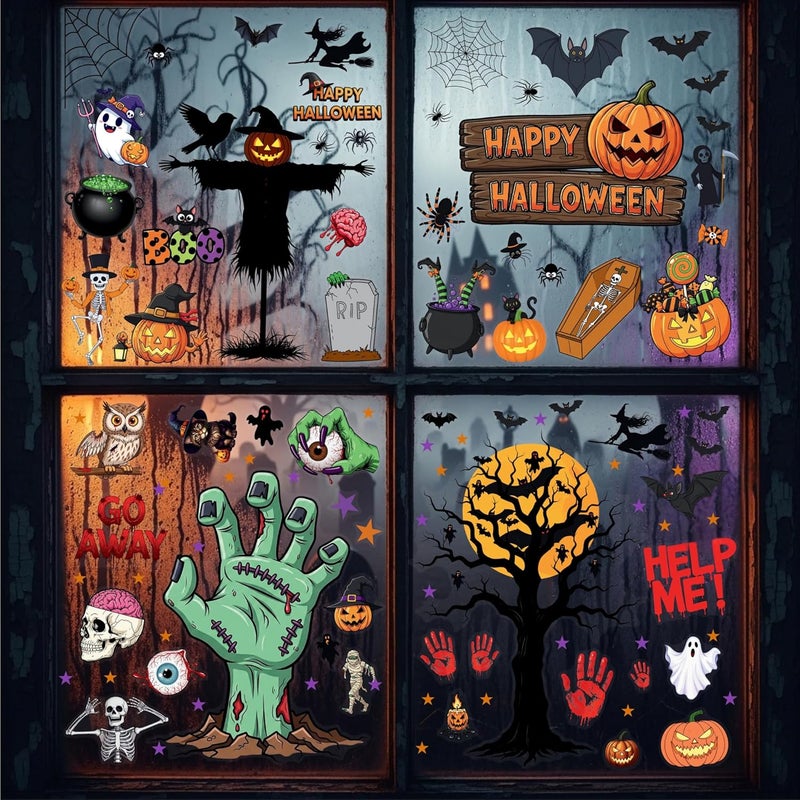Backtopeia Halloween Window Cling Stickers | Halloween Decorations Party Decorations Indoor Outdoor Décor Accessories Party Favors Supplies Craft Gift Idea For Kids Adult Pumpkin Skull Skeleton Spider - 8 Sheets - Image 2